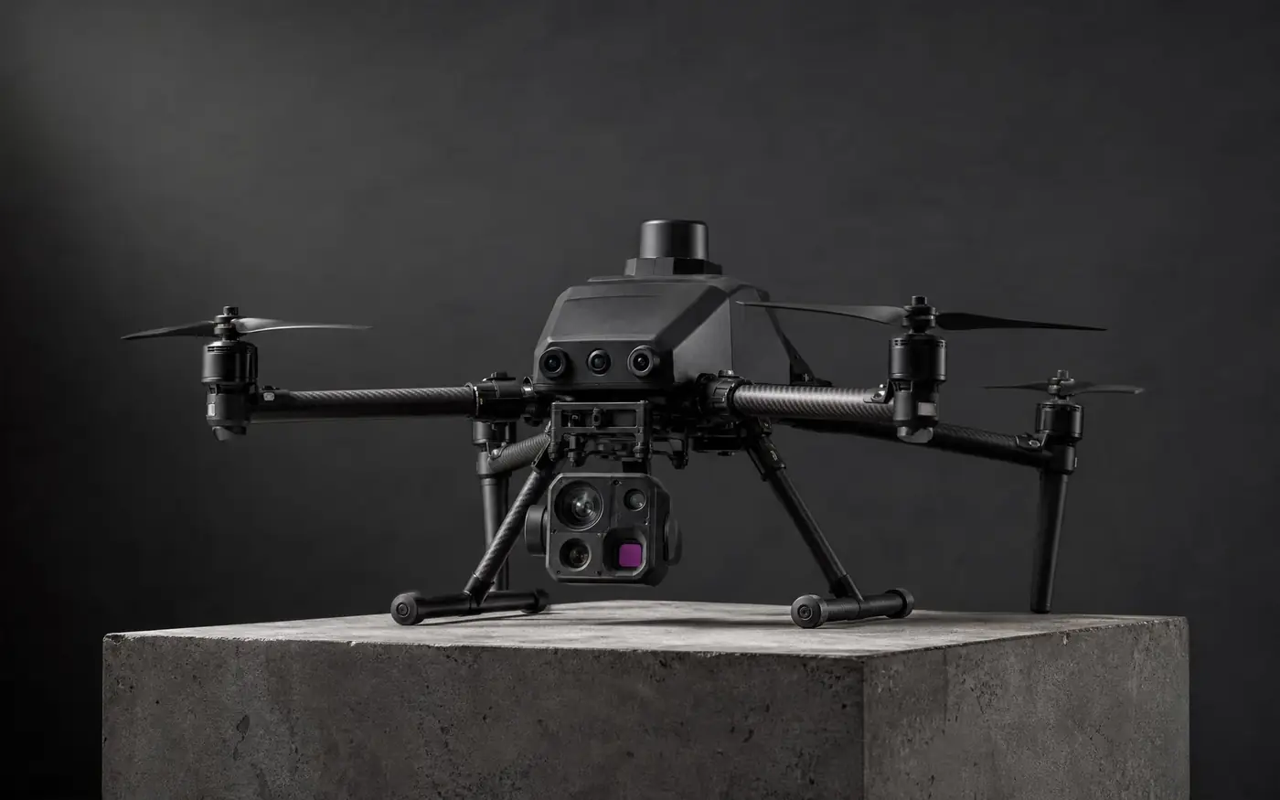 Rakshak Mk-I autonomous quadcopter on a concrete plinth